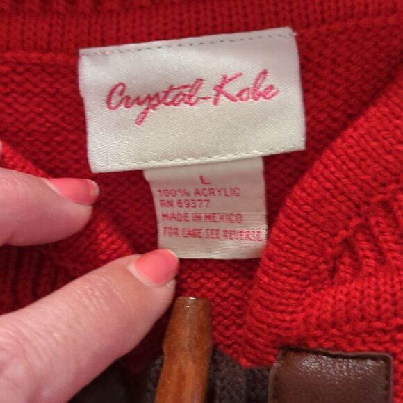 Large vintage red vest with wooden buttons - Picture 4 of 4